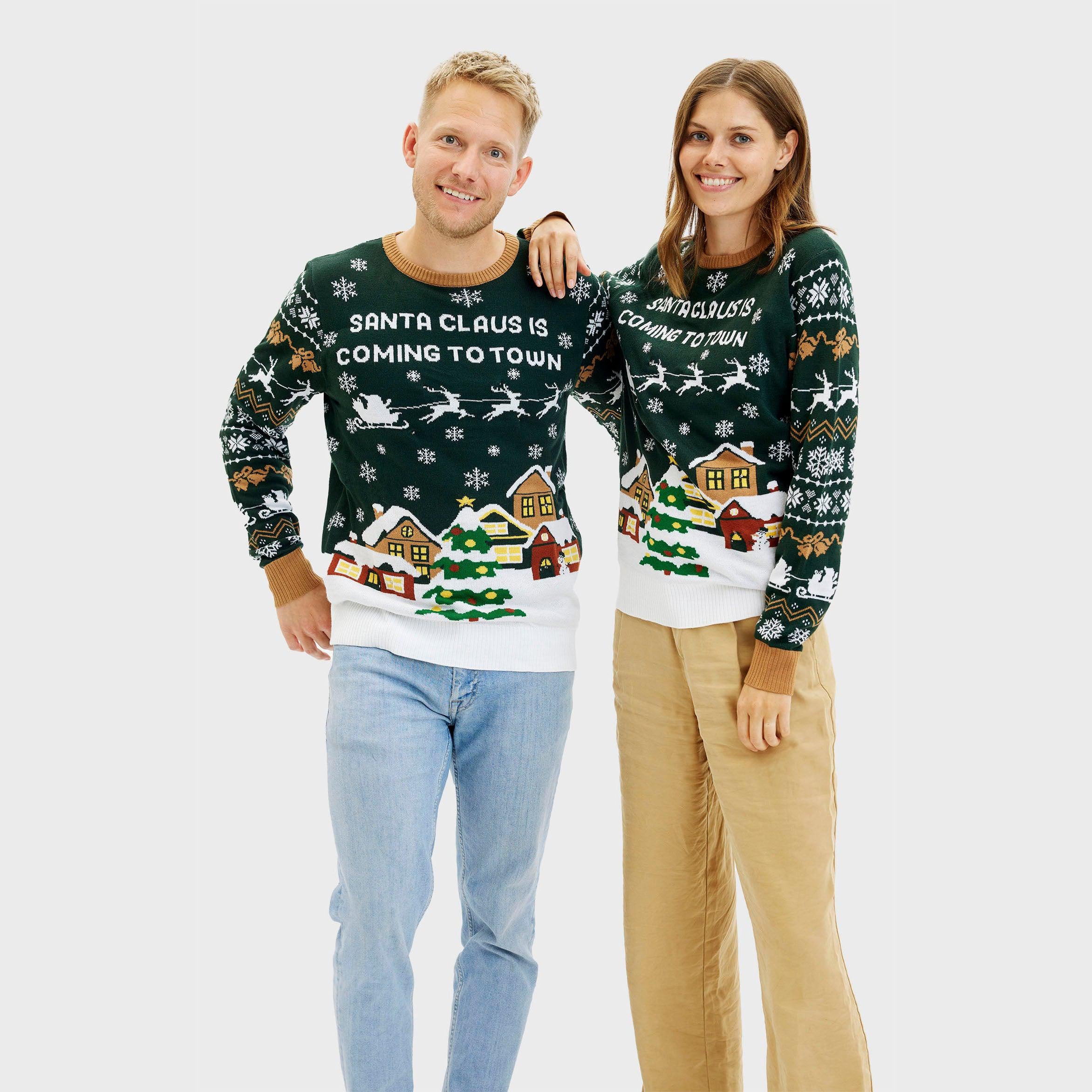 Santa Claus Is Coming To Town Vert LED - Homme